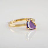 Purple Aurora Opal Halfmoon Gemstone Ring, Gold Plated 925 Sterling Silver Dainty Ring, Valentines Day Gift For Girl, Minimalist Women Ring